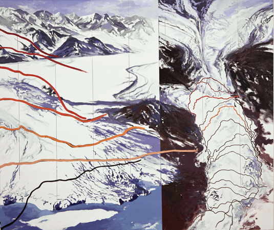 Diane Burko, Columbia Glacier Lines of Recession 1980-2005 Courtesy of the artist More