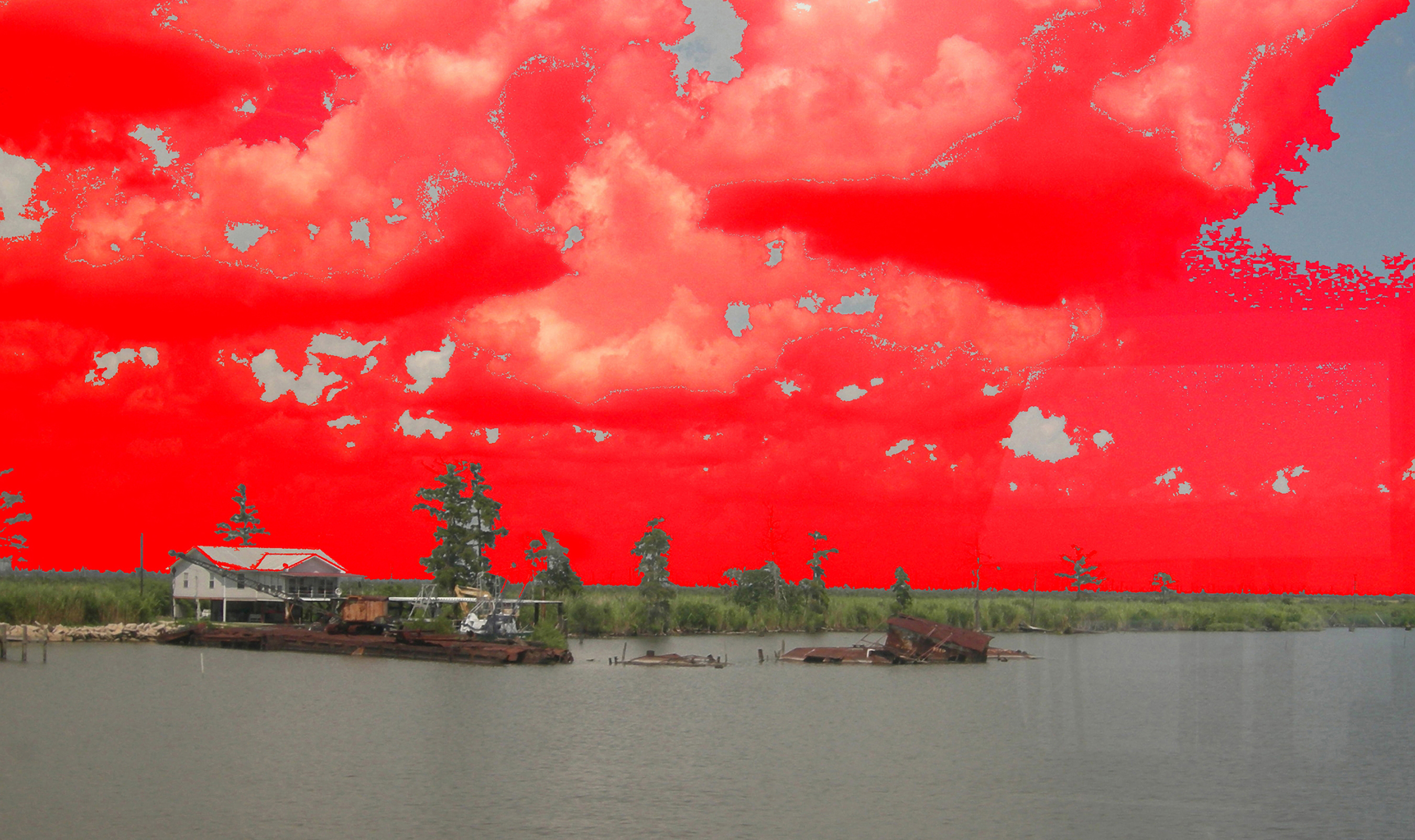 Aviva Rahmani, Warming Skies Over the Louisiana Bayous Seen From a Train Window (c. 2009)