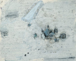 Xavier Cortada, A-01: Antarctica from the Antarctic Ice Paintings: Global Coastlines series (2007). Antarctic ice, sediment from Antarctica’s Dry Valleys, and mixed media on paper. Dimensions: 9” x 12.” © Cortada, 2018. Courtesy of the artist.