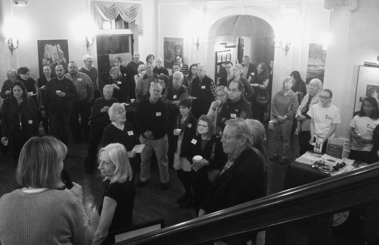 ANS Executive Director Lisa Alexander welcomes guests to the opening of the <i>Climate Art &amp; Action</i> exhibition at ANS's Woodend Sanctuary.