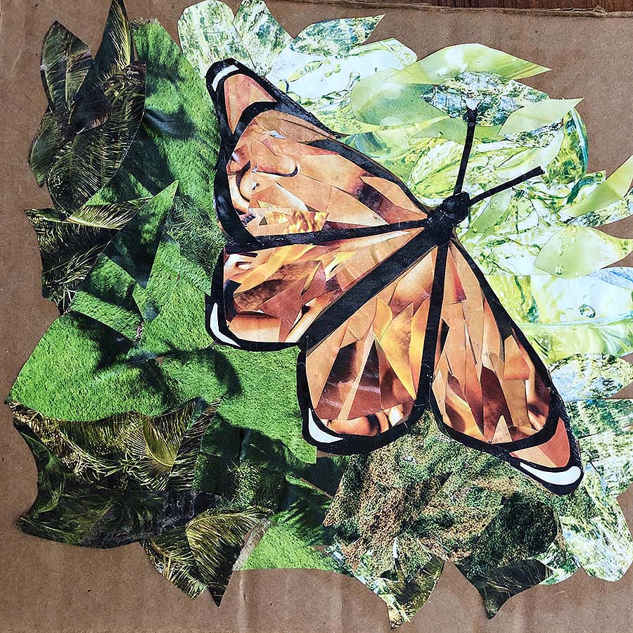 Carolyn Peirce, Monarch Butterfly, Recycled paper collage ©2020 Carolyn Peirce. Courtesy of the artist.