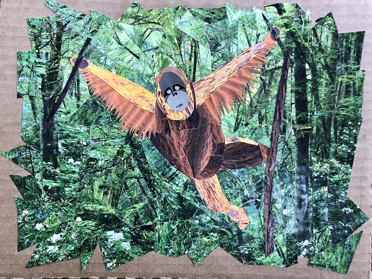 Carolyn Peirce, Sumatran Orangutan, Recycled paper collage ©2020 Carolyn Peirce. Courtesy of the artist.