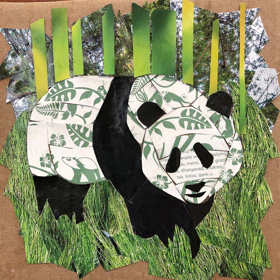 Carolyn Peirce, Giant Panda, Recycled paper collage ©2020 Carolyn Peirce. Courtesy of the artist.