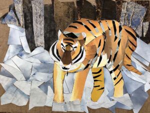 Carolyn Peirce, Siberian Tiger, Recycled paper collage ©2020 Carolyn Peirce. Courtesy of the artist.