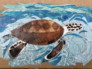 Carolyn Peirce, Hawksbill Turtle, Recycled paper collage ©2020 Carolyn Peirce. Courtesy of the artist.