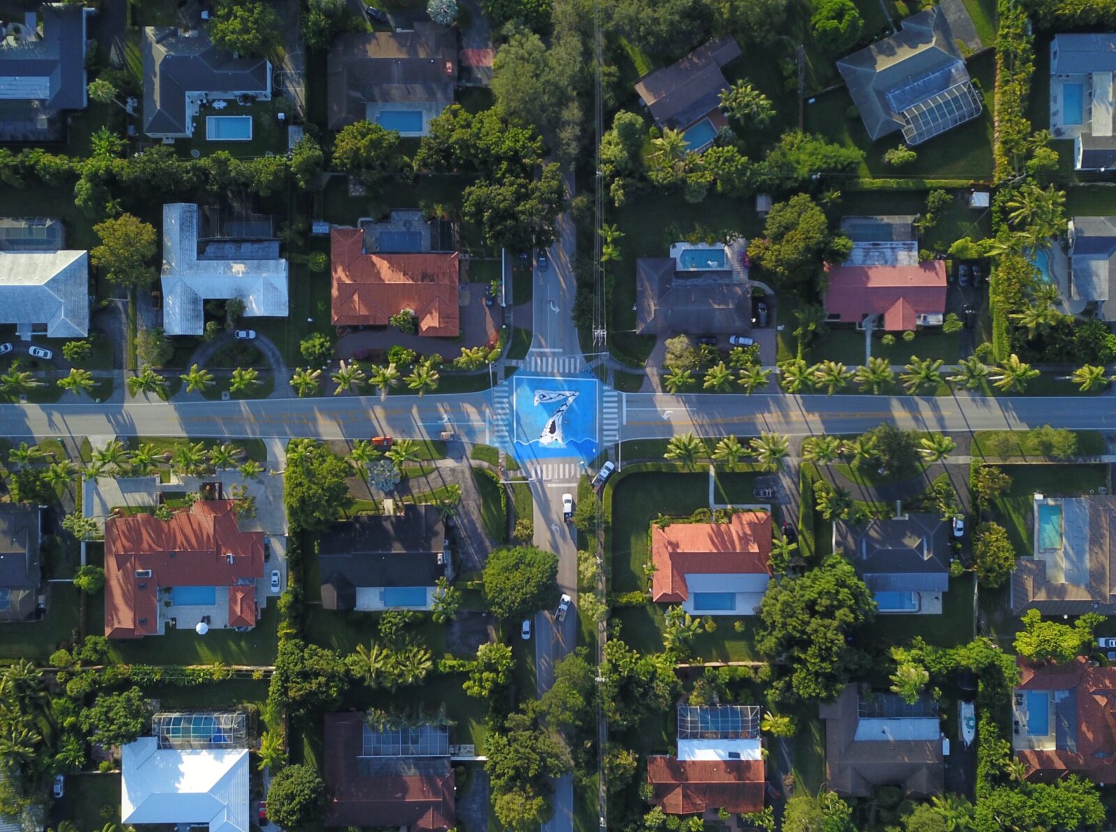 Intersection Painted To Indicate Its Elevation Over Sea Level. ©2021 Xavier Cortada. Photo courtesy of the artist.