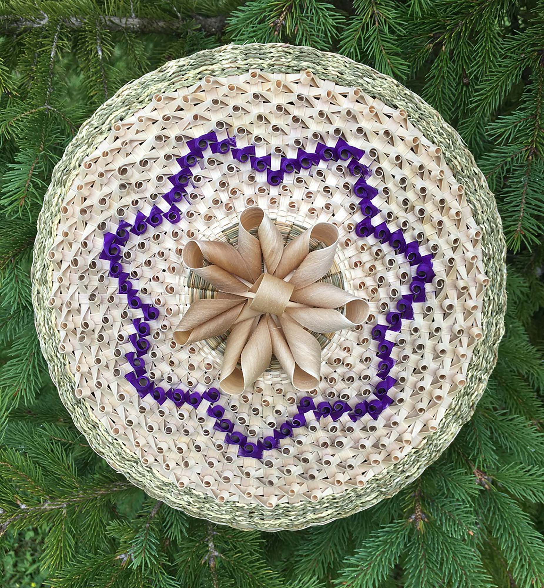 Sheila Ransom, Basket given to Pope Benedict XVI upon the canonization of Kateri Tekakwitha (2012). Black ash and sweetgrass. Dimensions: 9.75” w x 4” h. ©Sheila Ransom 2012. Courtesy of the artist.