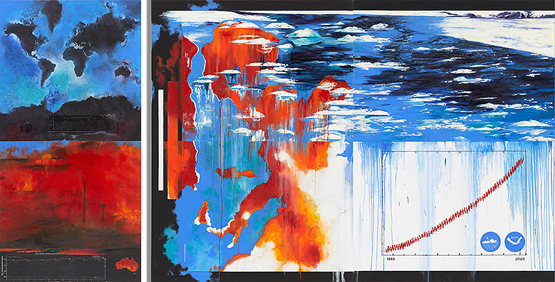Diane Burko, Summer Heat 1 & 2, 2020. Mixed media on canvas. ©Diane Burko 2020. Courtesy of the Nurture Nature Center.